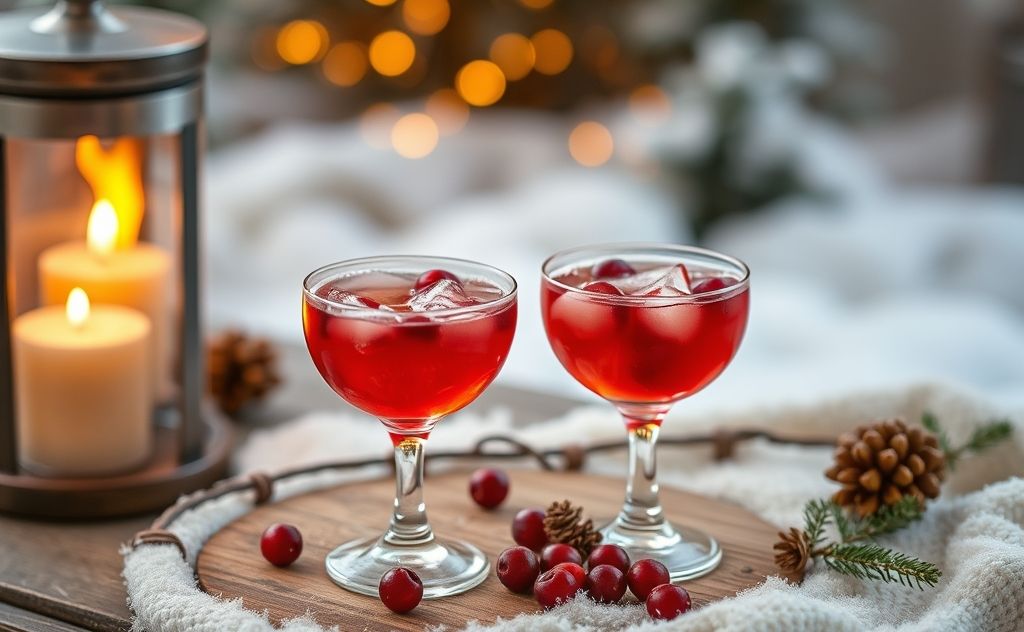 Cranberry cocktails in a cozy winter setting