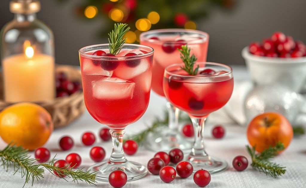 Cranberry cocktails in a festive setting with fruits