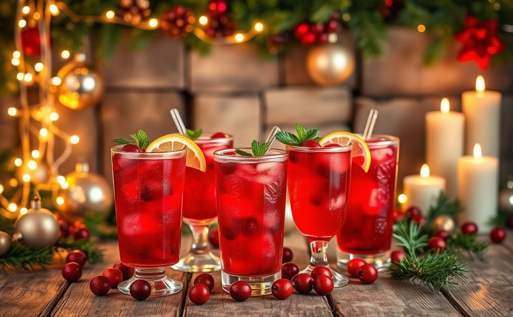 Cranberry cocktails in festive holiday setting