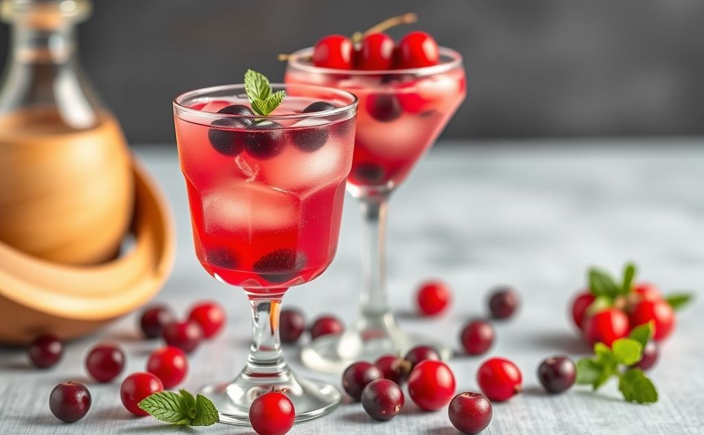 Cranberry cocktails in vibrant glasses with fresh berries