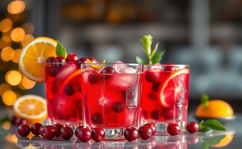 Cranberry cocktails with fresh ingredients and zest