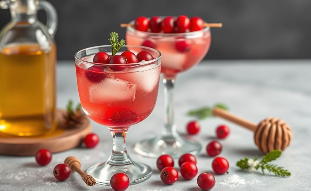 Cranberry cocktails with honey in a glass setting