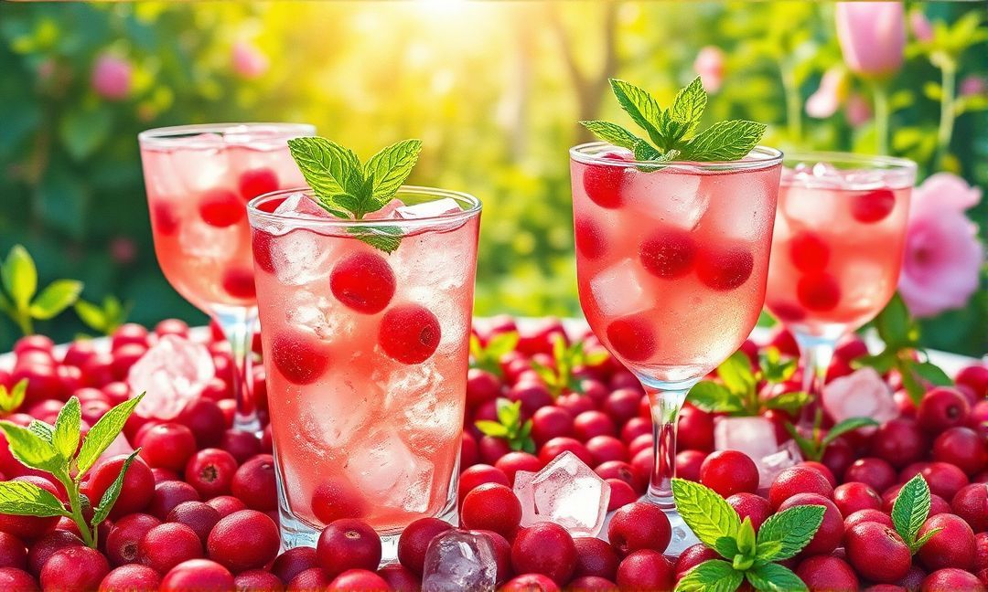 Cranberry cocktails with mint