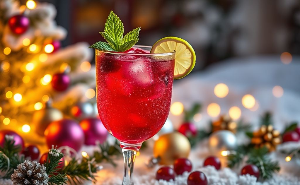 Cranberry gin cocktail in a festive setting