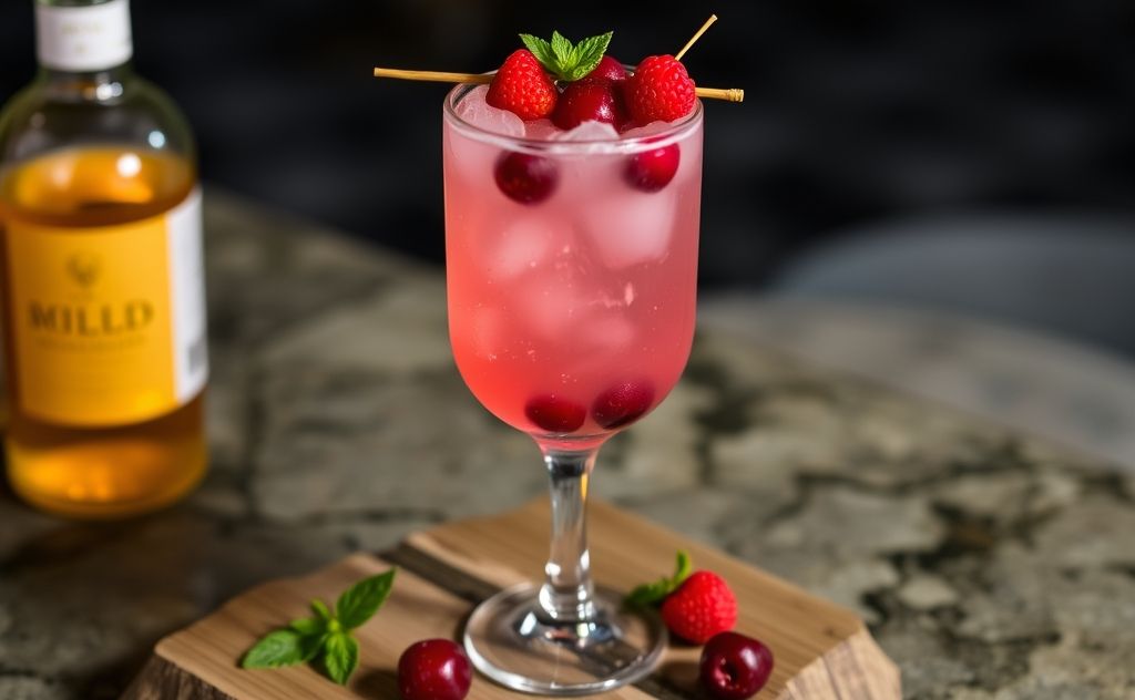 Cranberry gin fizz cocktail with fresh berries