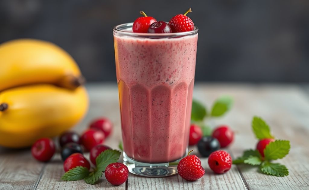 Cranberry juice and berry smoothie blend in a glass