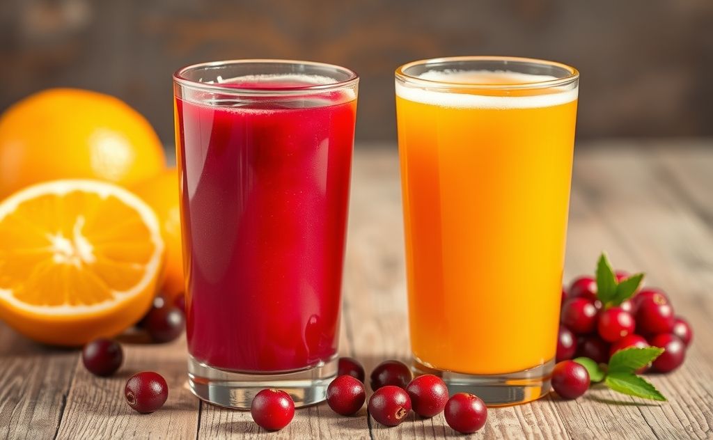 Cranberry juice and orange juice vitamin C comparison