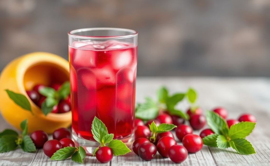 Cranberry juice boosts health with antioxidants.