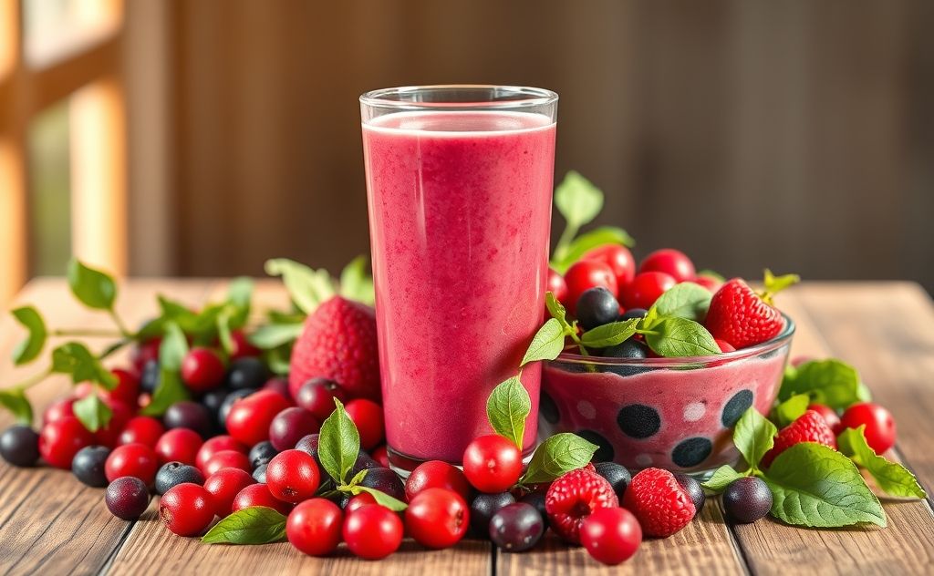 Cranberry juice boosts smoothie health and flavor.