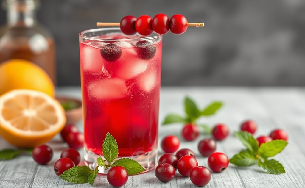 Cranberry juice cocktail with vibrant red color
