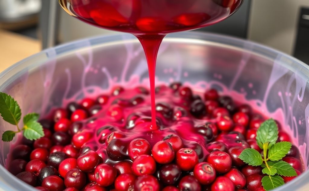 Cranberry juice extraction from fresh berries.