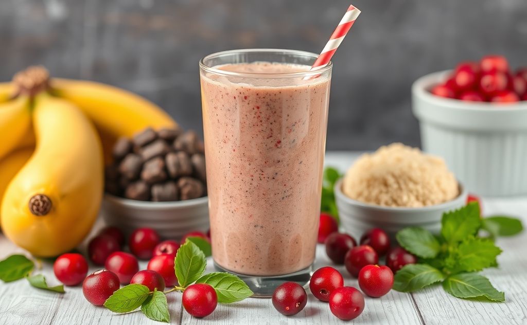 Cranberry juice green smoothie with fresh ingredients