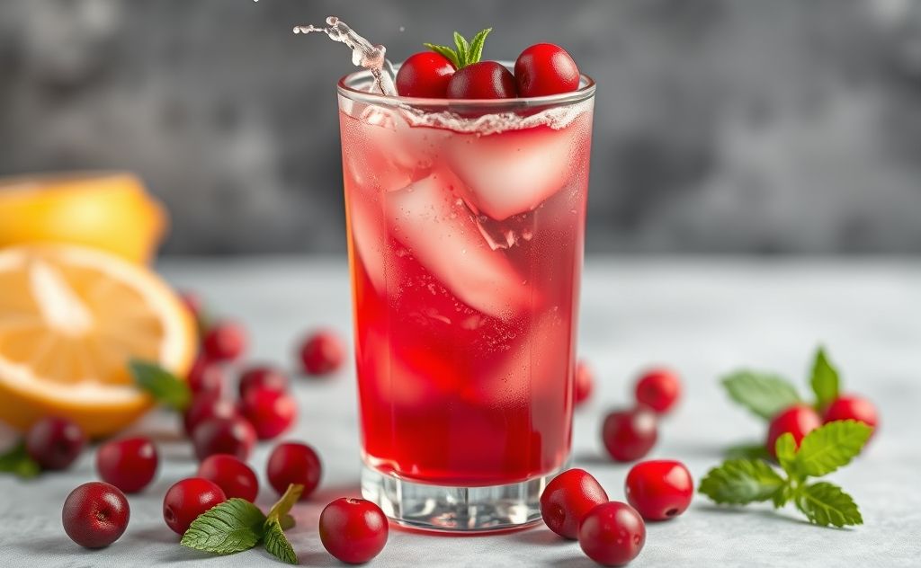 Cranberry juice in a glass with a tart splash