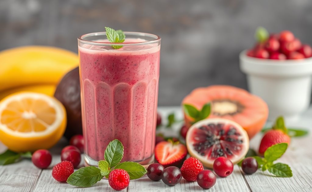 Cranberry juice smoothie with vibrant fruit blends