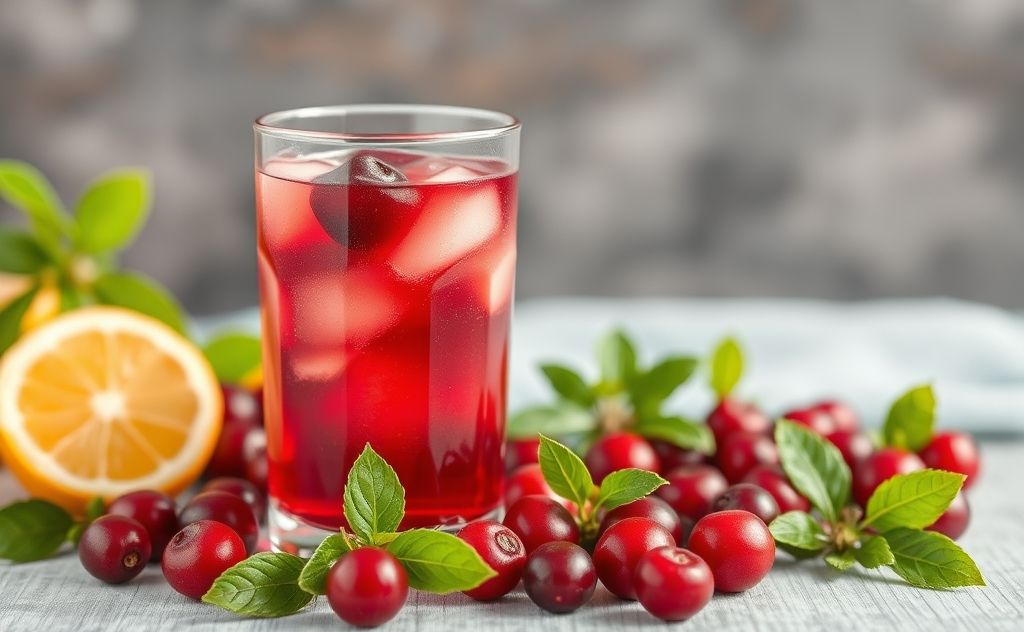 Cranberry juice with Vitamin C benefits and freshness