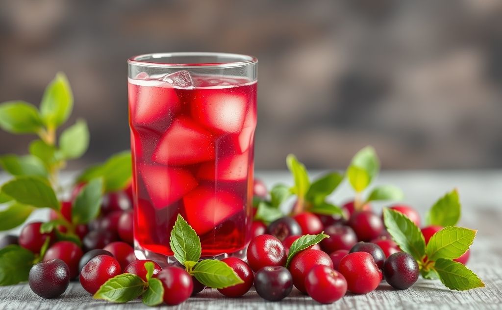 Cranberry juice with vibrant nutrient elements.