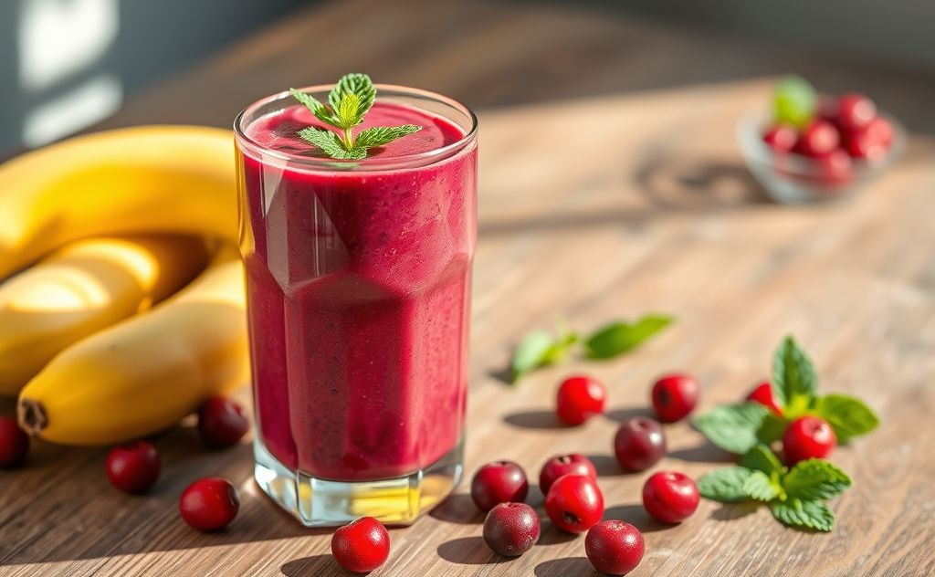 Cranberry protein smoothie with fresh ingredients