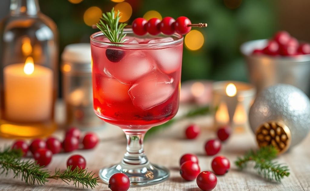 Cranberry rum cocktail in a festive setting