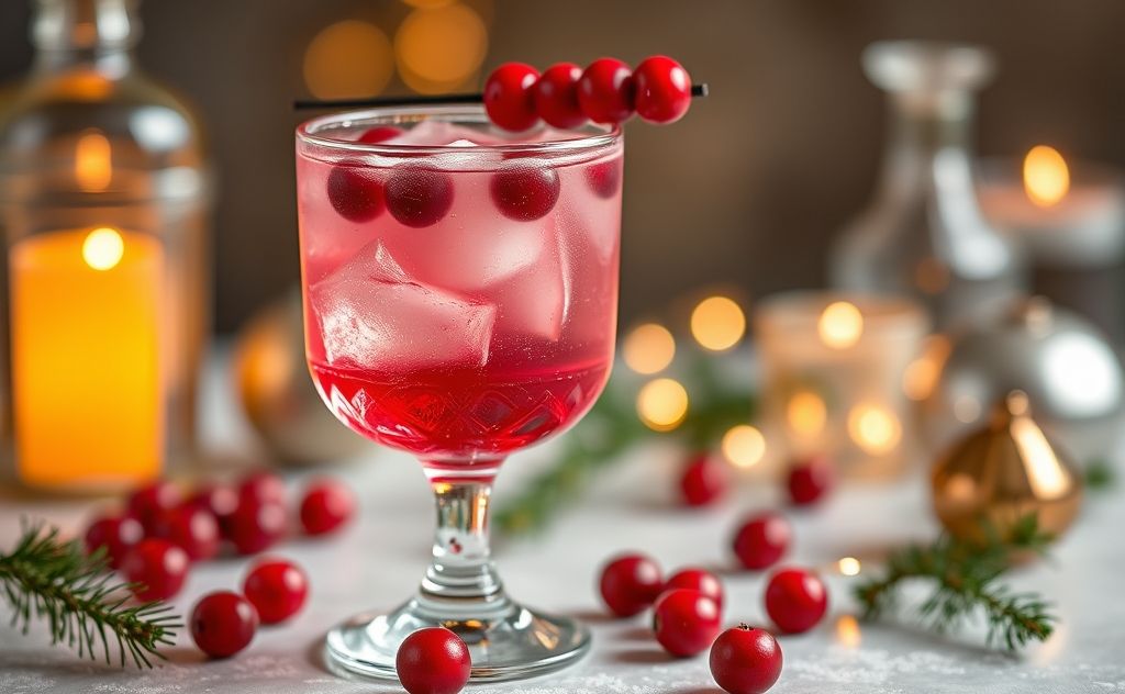 Cranberry vodka cocktail in a festive setting