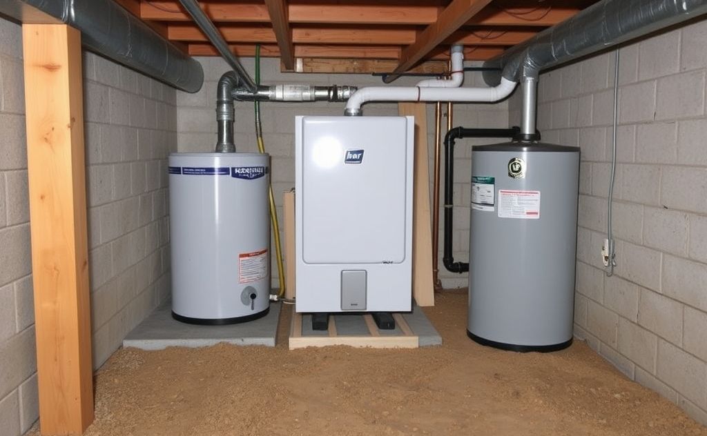 Crawl space for heat pump water heater storage