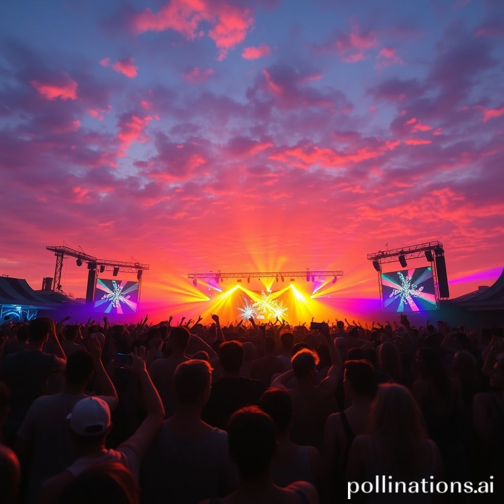 Dancing crowd at sunset