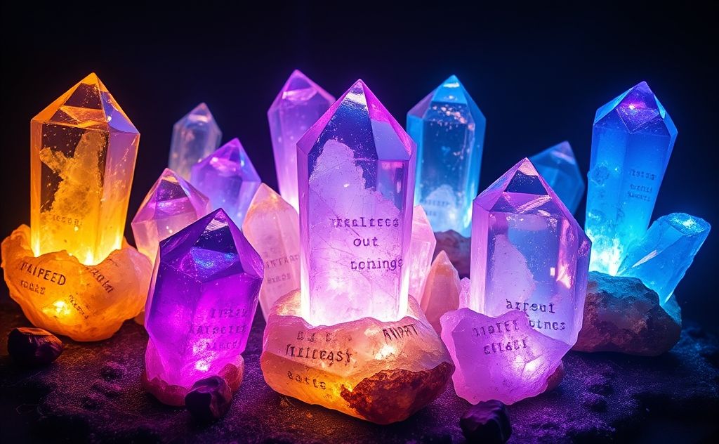 Crystal affirmations with vibrant energy and light