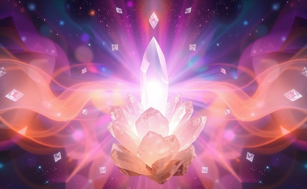 Crystal aura cleansing with vibrant energy flow