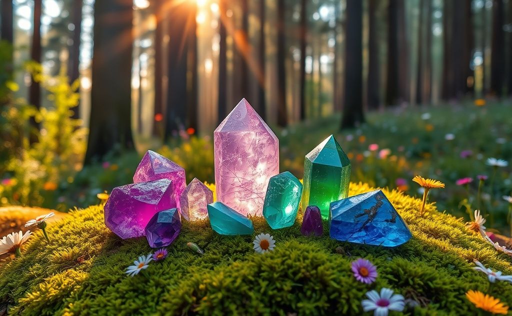 Crystal divination with vibrant crystals and nature