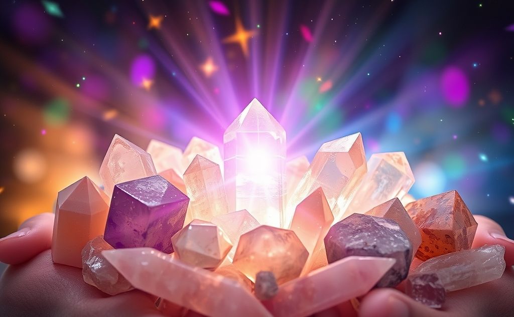 Crystal energy clearing with vibrant crystals and light