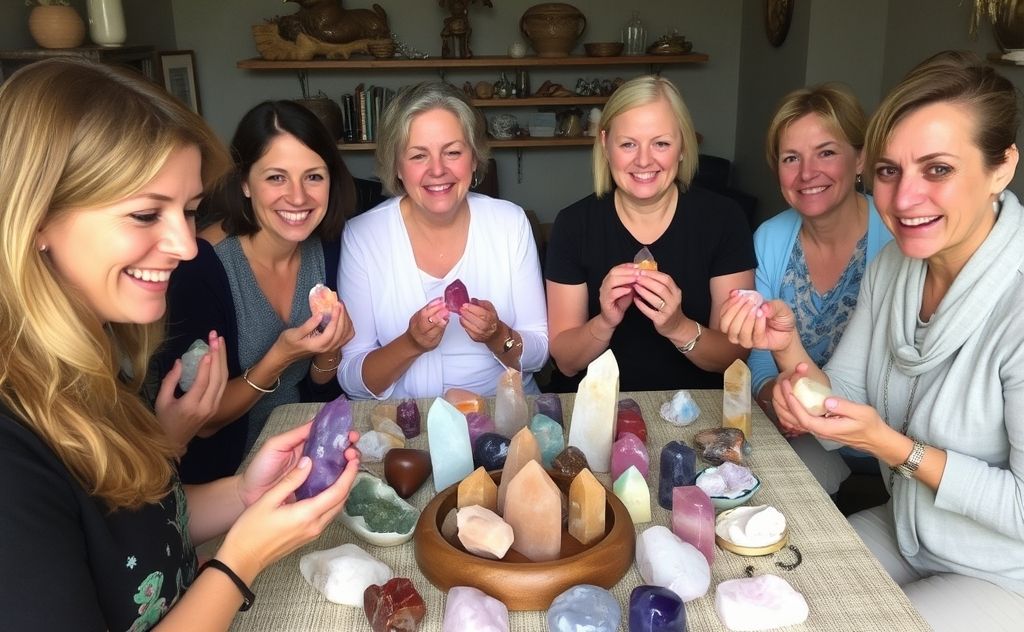 Crystal healing workshop participants with crystals