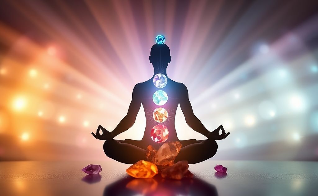 Crystals enhancing chakra energy balance and healing