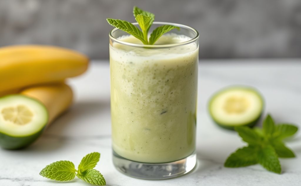 Cucumber smoothie in a refreshing glass with mint