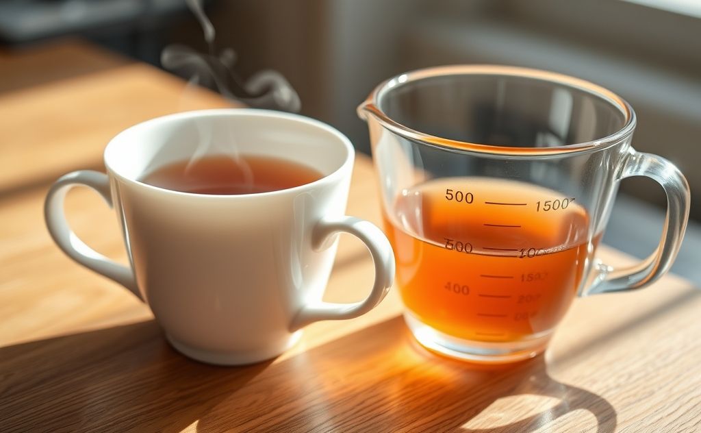 Cup of tea with measurement scale and teacup