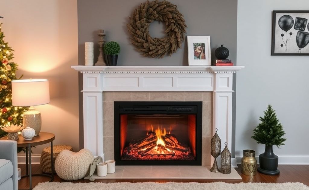 Decorate an electric fireplace with cozy accents
