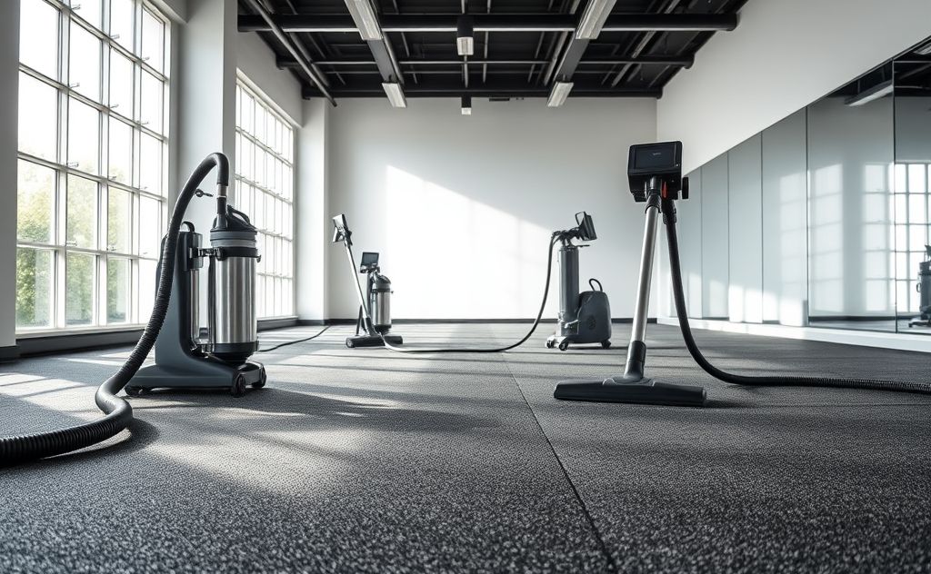 Deep clean rubber gym floors with effective vacuums.
