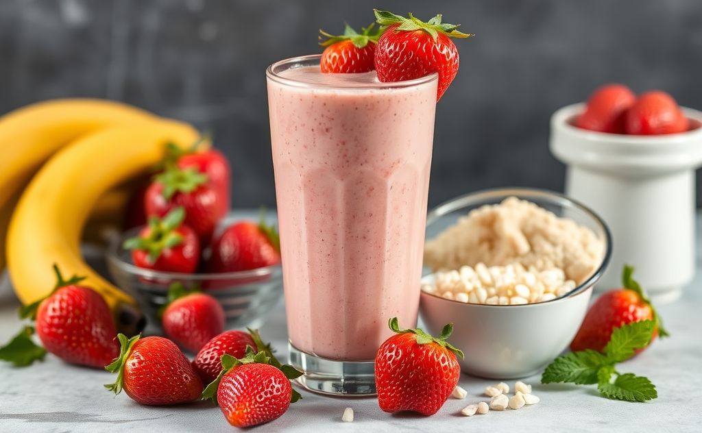 Delicious ingredients of a Gladiator Strawberry Smoothie