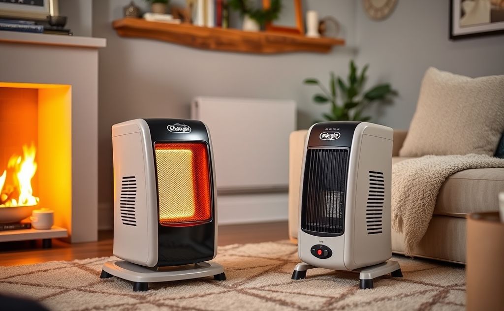 Delonghi portable heater in cozy living room setting