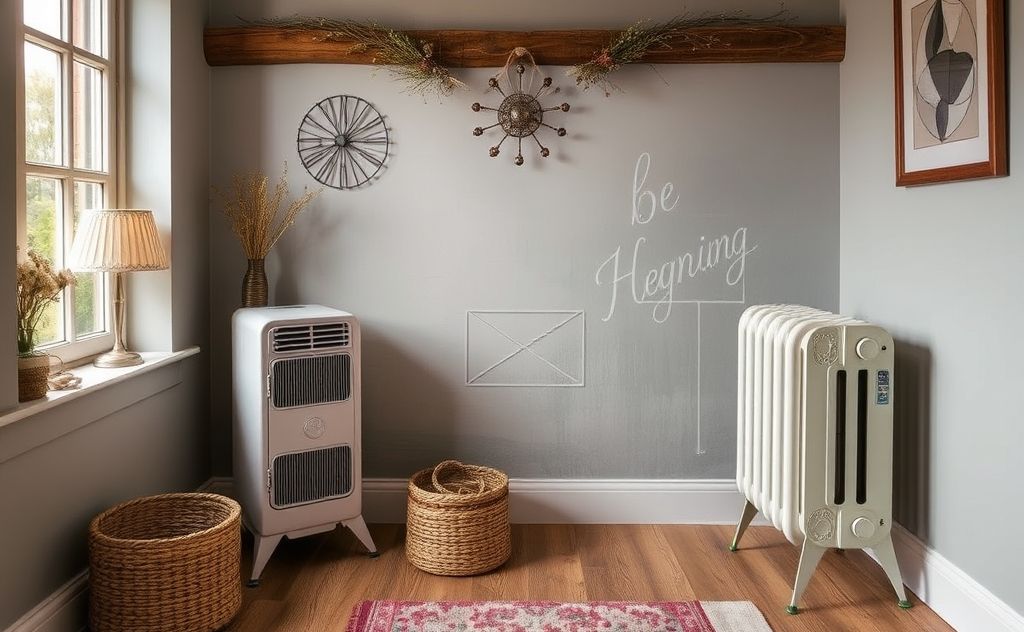 Design cozy corner with vintage heater and decor