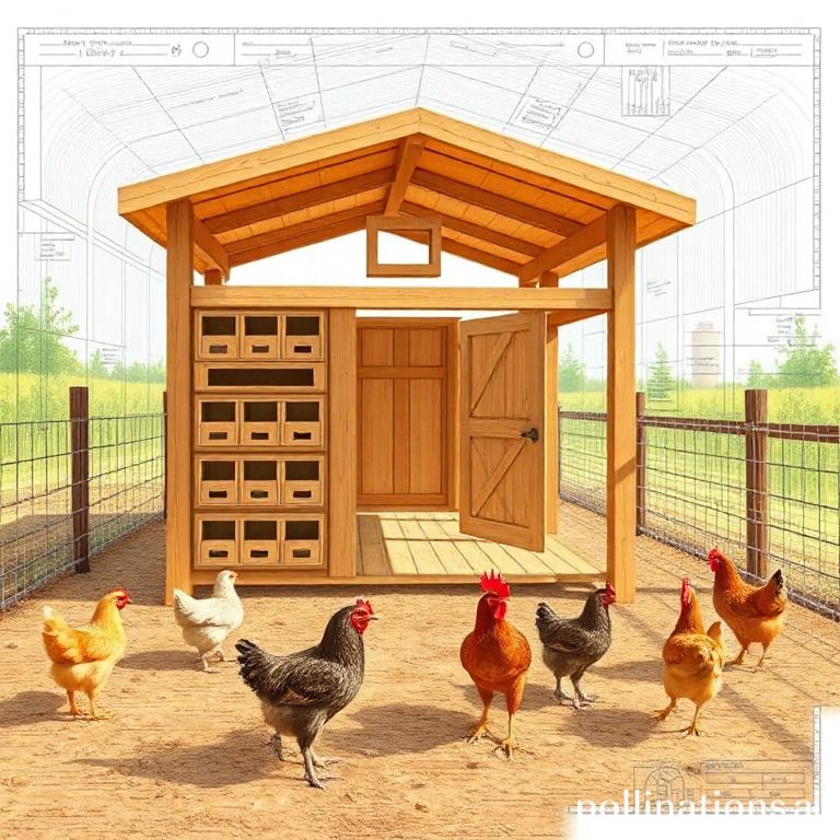 Coop layout design - nesting, roosting, feeding.