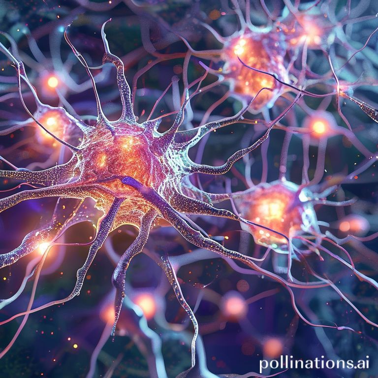 Visualisasi 3D kompleks sel astrosit berbentuk bintang yang berinteraksi dengan neuron, menunjukkan diversitas dan perannya dalam otak.