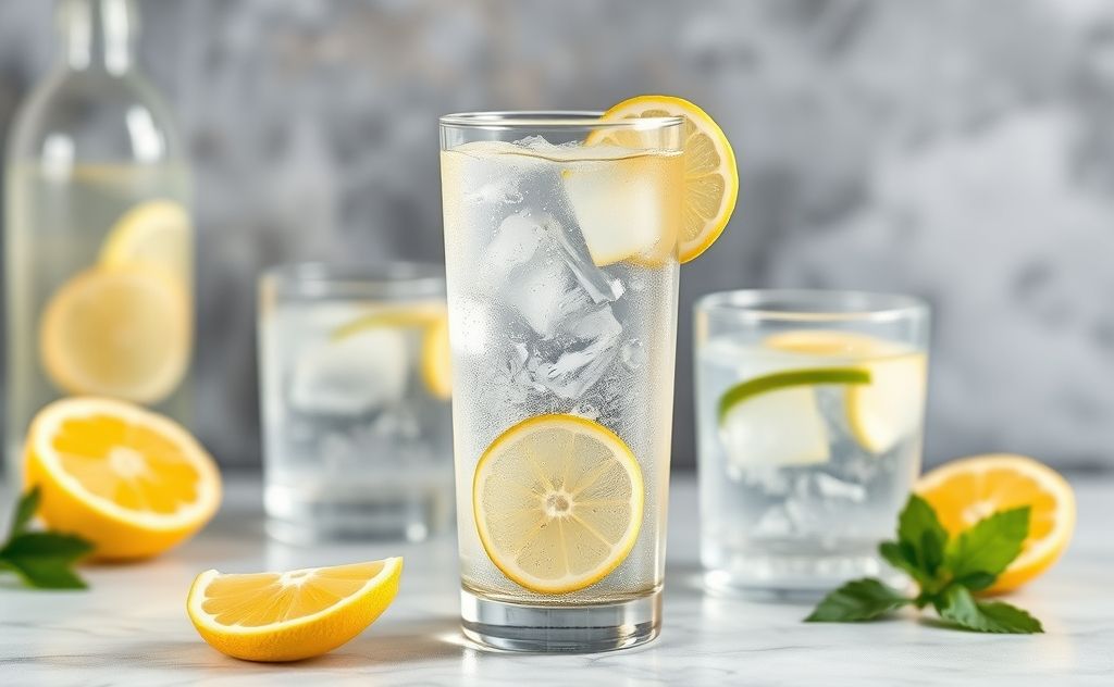 Diet tonic water with no sugar, refreshing and clear