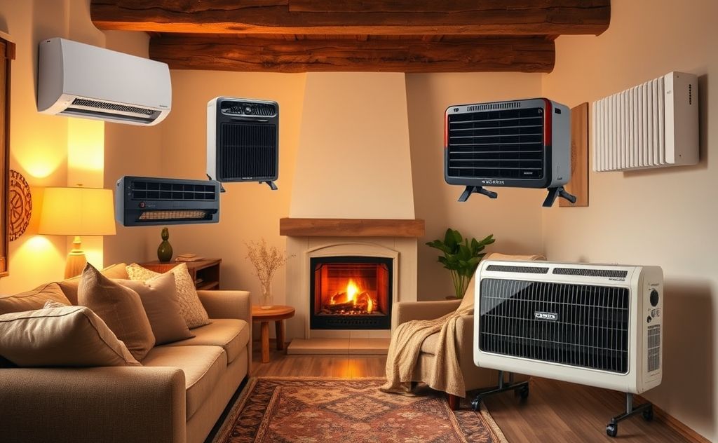Different convection heaters in a cozy home setting.
