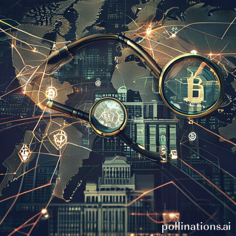 Sebuah peta dunia digital menunjukkan titik-titik koneksi antar negara yang mewakili regulasi pajak kripto global yang terintegrasi.