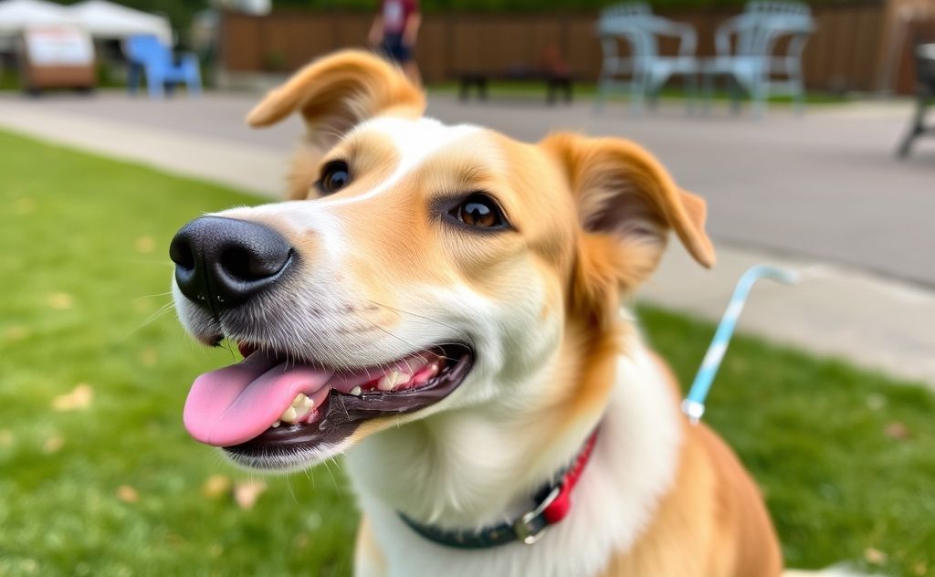 Dog enjoying a milkshake treat outdoors