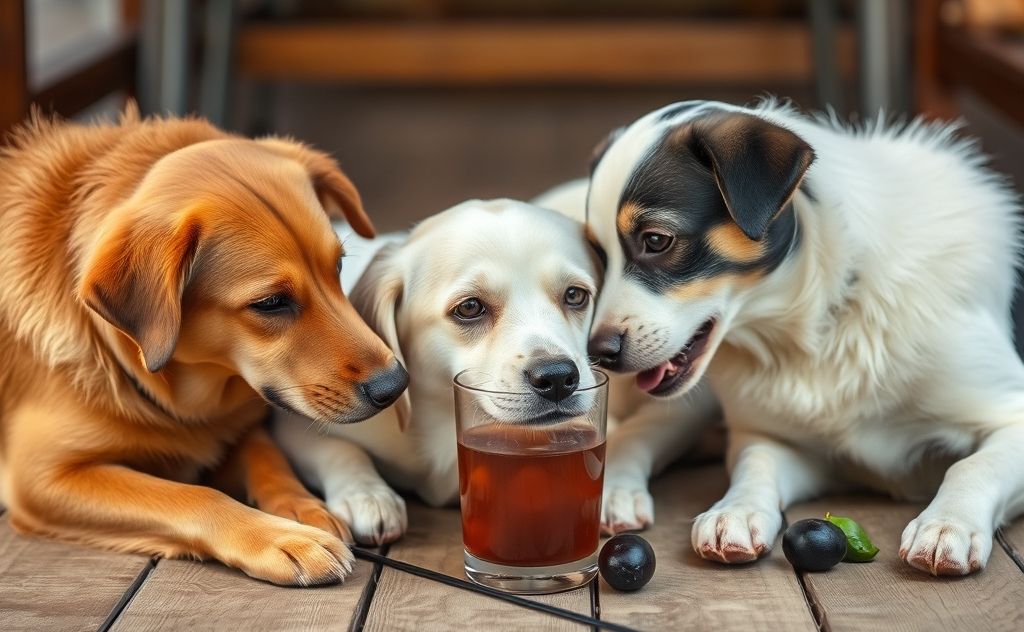 Dogs enjoying a refreshing drink of prune juice