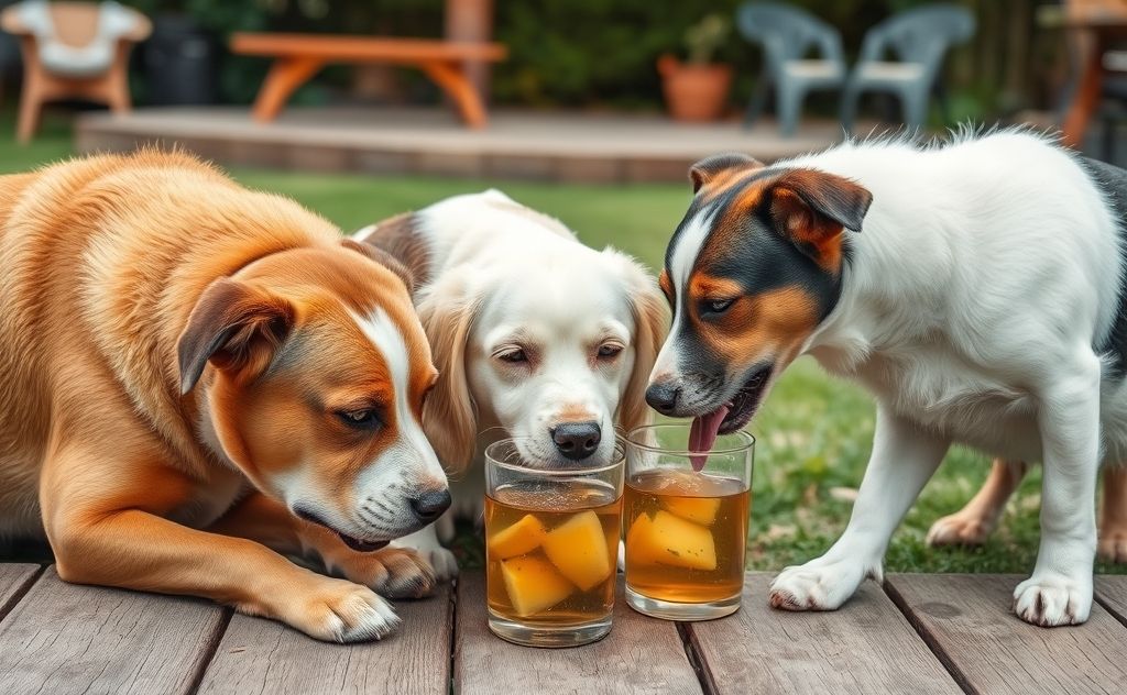 Dogs enjoying a refreshing drink outdoors