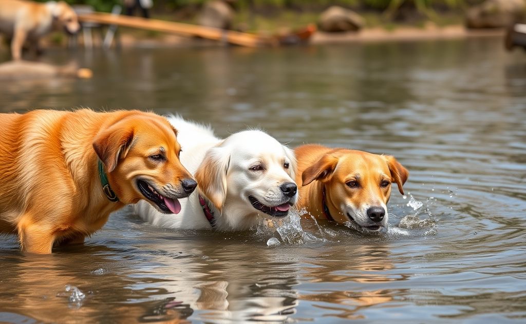 Dogs enjoying refreshing cold water outdoors