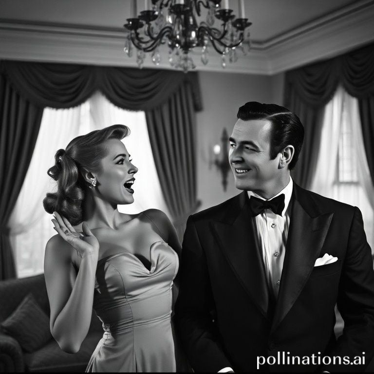 Cena dram&aacute;tica de uma mulher confrontando um homem rico em uma sala de estar, estilo novela mexicana.