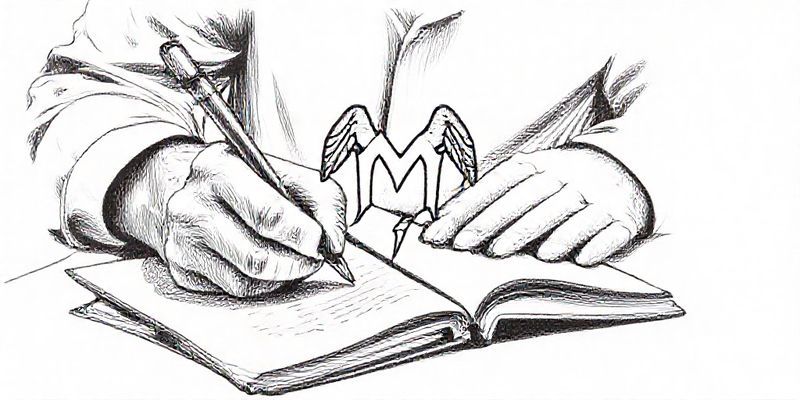 Bir kişinin üzerinde retro Merkür sembolü bulunan bir not defterine yazdığı bir çizim