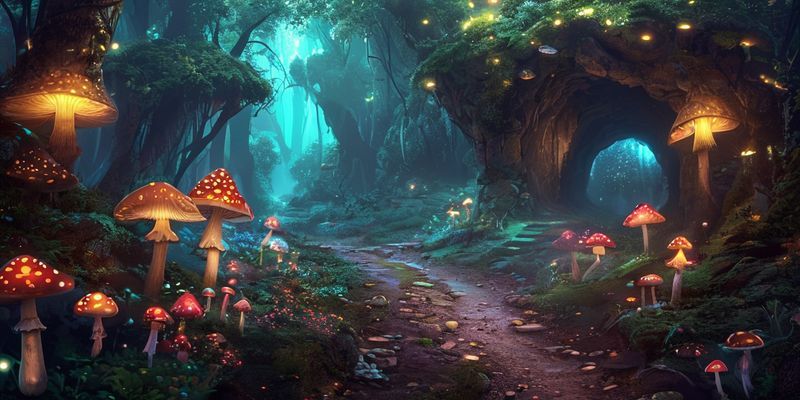 Parlayan%20mantarlar%20ve%20gizmel%20bir%20mağaraya%20götüren%20bir%20yolun%20olduğu%20büyüleyici%20orman